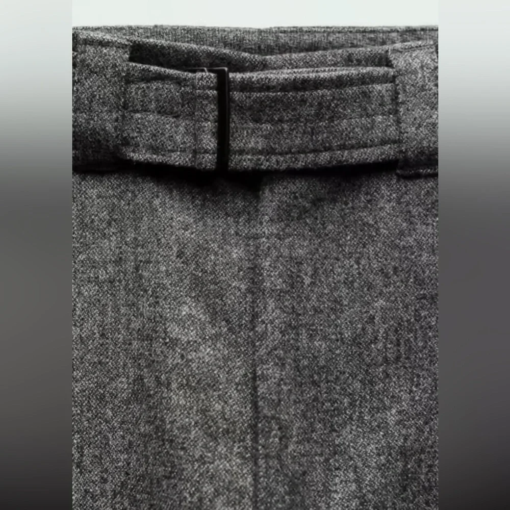 Zara Wool Blend Wide Leg Mid Rise Pants ZW Collection Gray Marl size XS NWT - Picture 12 of 16